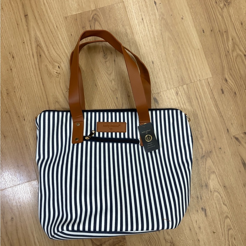 Kathy Ireland Striped Leather Handle Tote Bag